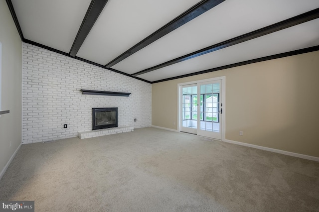 27 Kevin Way, Marlton, NJ 08053 - unfurnished living room featuring brick wall, a fireplace, and carpet flooring
