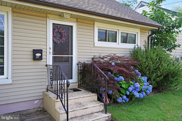 67 Avon Rd, Haddonfield, NJ 08033 - doorway to property featuring a shingled roof
