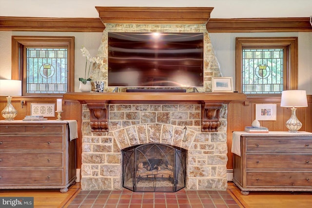 2165 Broadway, Hanover, PA 17331 - detailed view of a fireplace, ornamental molding, and wood finished floors