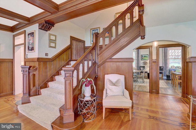 2165 Broadway, Hanover, PA 17331 - stairs with arched walkways, wainscoting, and wood finished floors