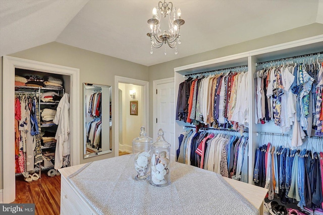 2165 Broadway, Hanover, PA 17331 - walk in closet featuring a chandelier, wood finished floors, and vaulted ceiling