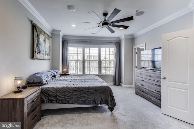 508 Rampart Way Unit 6, Oxon Hill, MD 20745 - bedroom featuring light colored carpet, ornamental molding, a ceiling fan, and recessed lighting