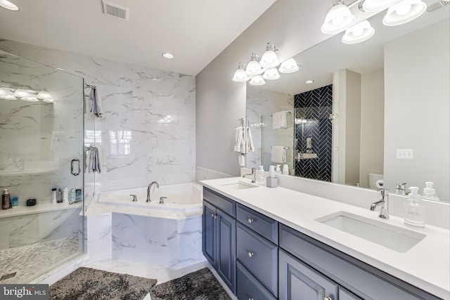 508 Rampart Way Unit 6, Oxon Hill, MD 20745 - full bath featuring a garden tub, double vanity, a marble finish shower, marble tiled floors, and recessed lighting