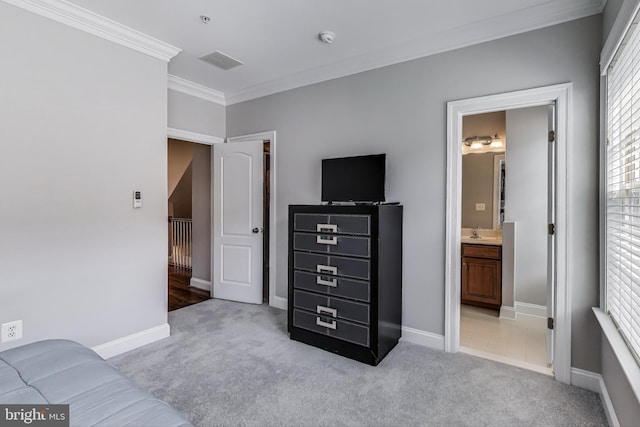 508 Rampart Way Unit 6, Oxon Hill, MD 20745 - carpeted bedroom with ornamental molding and connected bathroom