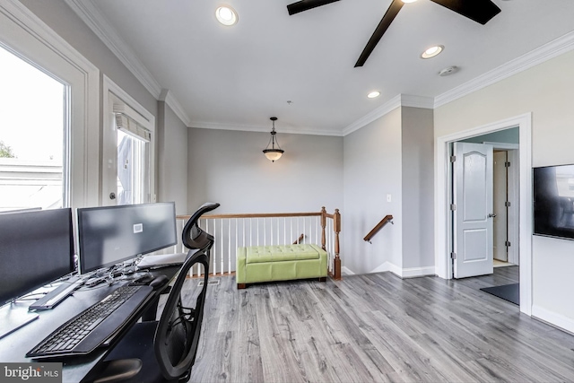 508 Rampart Way Unit 6, Oxon Hill, MD 20745 - office space featuring a ceiling fan, light wood finished floors, crown molding, and recessed lighting