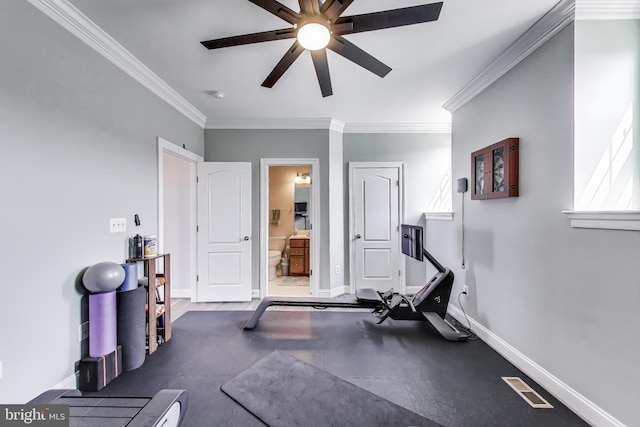 508 Rampart Way Unit 6, Oxon Hill, MD 20745 - workout area with ornamental molding and ceiling fan