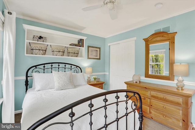 3930 Liz Cir, Doylestown, PA 18902 - bedroom with carpet floors, a closet, ornamental molding, and ceiling fan