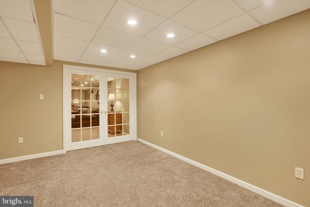 3930 Liz Cir, Doylestown, PA 18902 - unfurnished room with recessed lighting, carpet flooring, french doors, and a drop ceiling