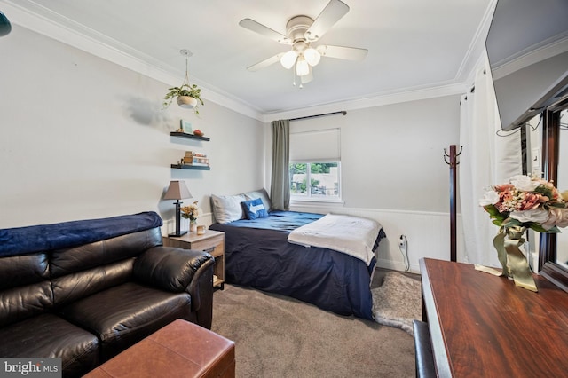 3750 Clarendon Ave Unit 5, Philadelphia, PA 19114 - bedroom with ornamental molding, wainscoting, carpet, and a ceiling fan
