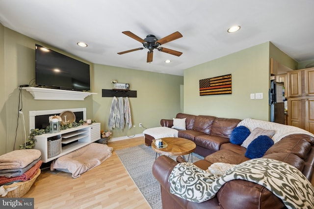 3750 Clarendon Ave Unit 5, Philadelphia, PA 19114 - living area featuring a ceiling fan, wood finished floors, and recessed lighting