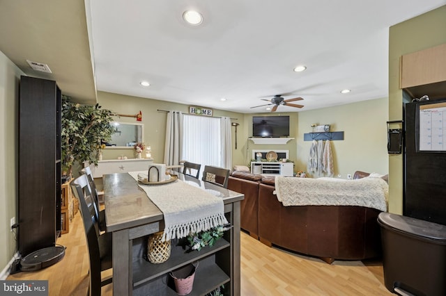 3750 Clarendon Ave Unit 5, Philadelphia, PA 19114 - kitchen with ceiling fan, light wood-style floors, recessed lighting, a fireplace, and open shelves