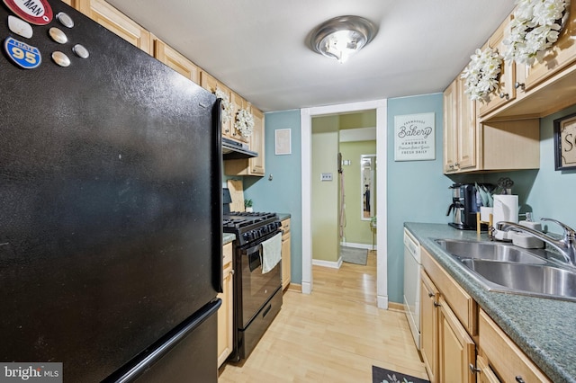 3750 Clarendon Ave Unit 5, Philadelphia, PA 19114 - kitchen featuring black appliances, light wood finished floors, ventilation hood, and light brown cabinets