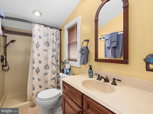 414 S Aurora St, Easton, MD 21601 - full bath with vanity, tile patterned flooring, and a shower with shower curtain