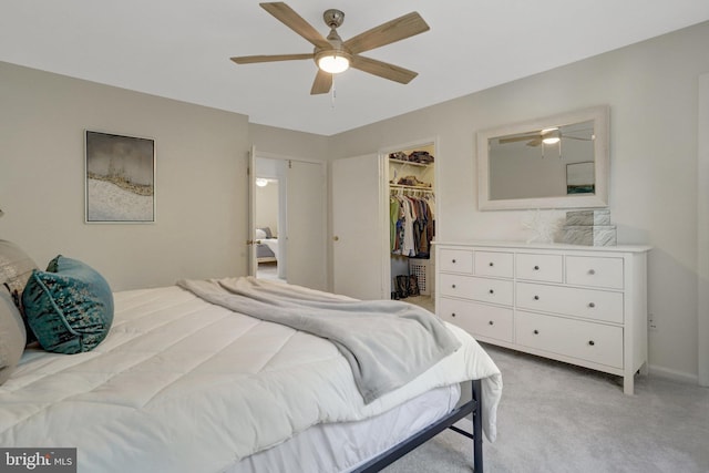 8108 Rhodell Ln, Springfield, VA 22153 - bedroom featuring light carpet, a spacious closet, a closet, and a ceiling fan