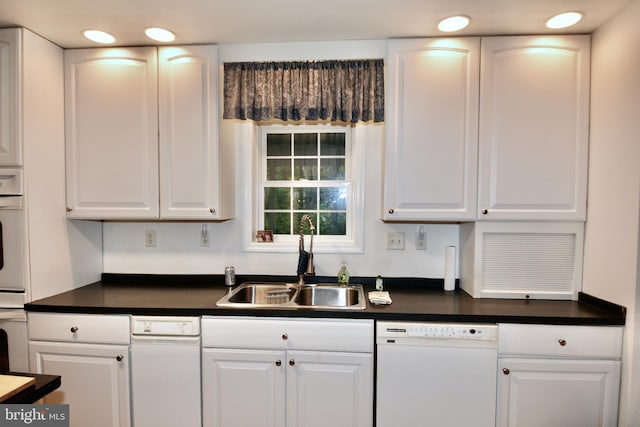 4 W Woodduck Dr, Tuckerton, NJ 08087 - kitchen featuring dishwasher, a sink, white cabinets, dark countertops, and recessed lighting