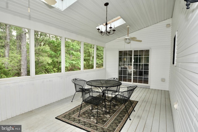 4 W Woodduck Dr, Tuckerton, NJ 08087 - sunroom with a ceiling fan, a skylight, outdoor dining area, and lofted ceiling