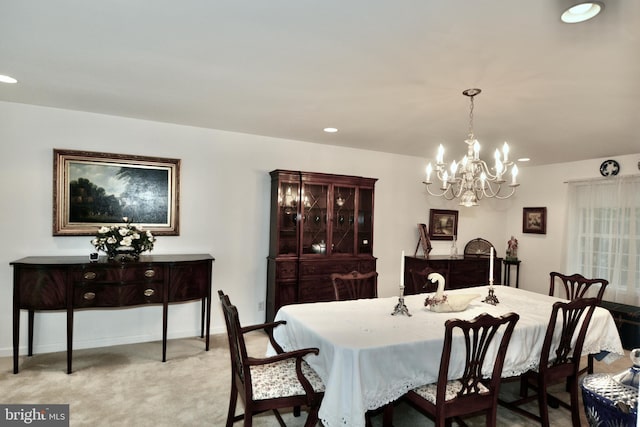 4 W Woodduck Dr, Tuckerton, NJ 08087 - dining area featuring a chandelier, light carpet, baseboards, and recessed lighting