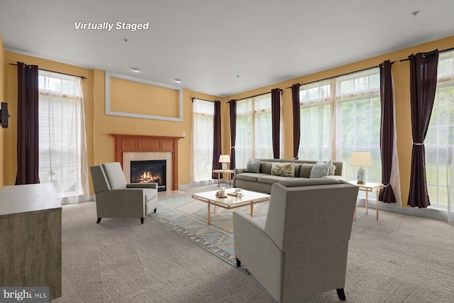 14014 Mary Bowie Pkwy, Upper Marlboro, MD 20774 - living area with light colored carpet and a glass covered fireplace
