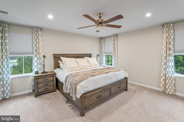 57 Oak Ln, Carneys Point, NJ 08069 - bedroom with light carpet, recessed lighting, and ceiling fan