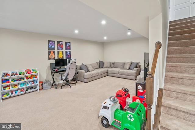 57 Oak Ln, Carneys Point, NJ 08069 - living area featuring stairway, carpet floors, and recessed lighting