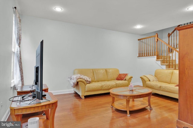 131 Sequoia Dr, Berlin, NJ 08009 - living room featuring wood finished floors, stairway, and recessed lighting