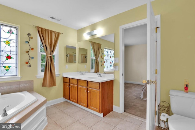 131 Sequoia Dr, Berlin, NJ 08009 - bathroom with double vanity, healthy amount of natural light, a bath, and tile patterned floors