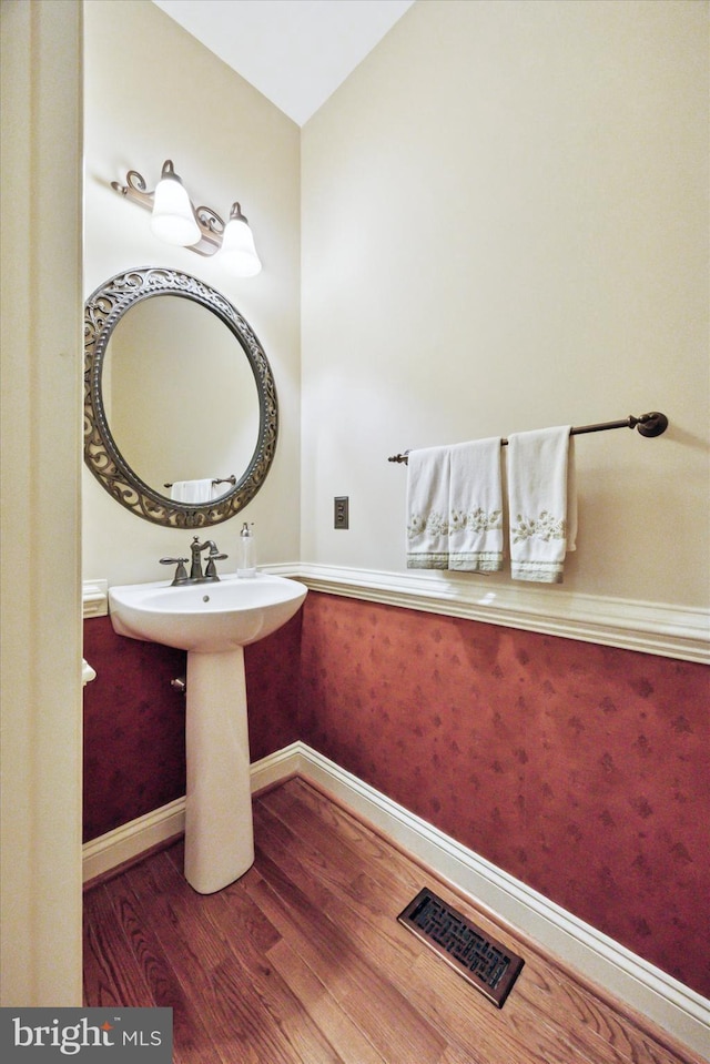272 Center Point Ln, Lansdale, PA 19446 - bathroom featuring wood finished floors and lofted ceiling