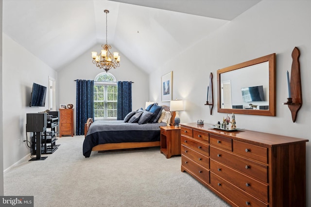 272 Center Point Ln, Lansdale, PA 19446 - bedroom featuring a chandelier, light colored carpet, and lofted ceiling