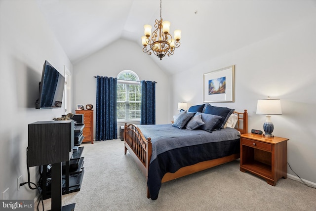 272 Center Point Ln, Lansdale, PA 19446 - bedroom featuring vaulted ceiling, a chandelier, and light colored carpet