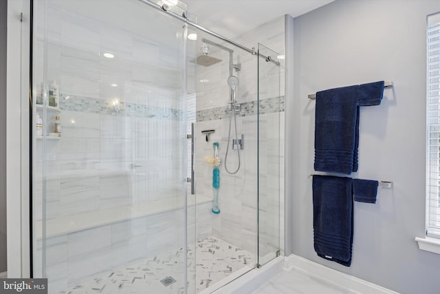 272 Center Point Ln, Lansdale, PA 19446 - bathroom featuring a stall shower and marble finish floors