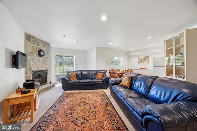 272 Center Point Ln, Lansdale, PA 19446 - living room featuring carpet floors, a fireplace, and recessed lighting