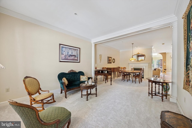 272 Center Point Ln, Lansdale, PA 19446 - living room featuring light carpet and ornamental molding