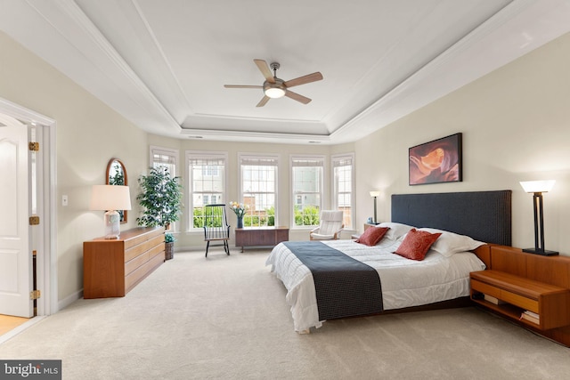 43665 Jernigan Ter, Leesburg, VA 20176 - bedroom with a tray ceiling, carpet, ceiling fan, and ornamental molding