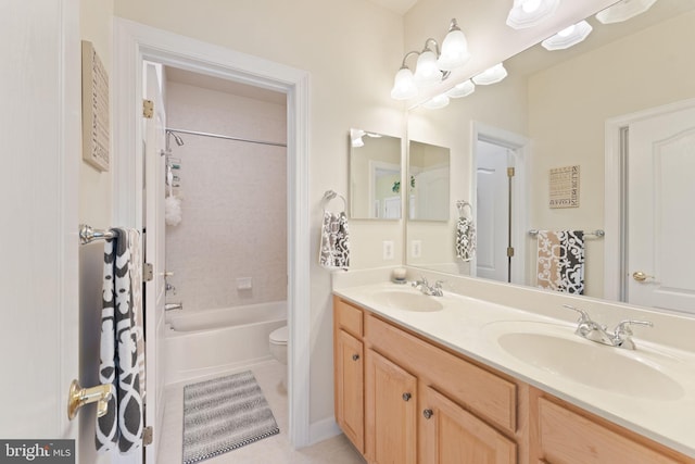 43665 Jernigan Ter, Leesburg, VA 20176 - full bathroom with double vanity, shower / bath combo, and tile patterned floors