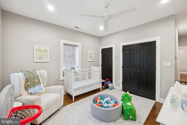 407 Independence Ave SE, Washington, DC 20003 - bedroom featuring wood finished floors, recessed lighting, ceiling fan, and a crib