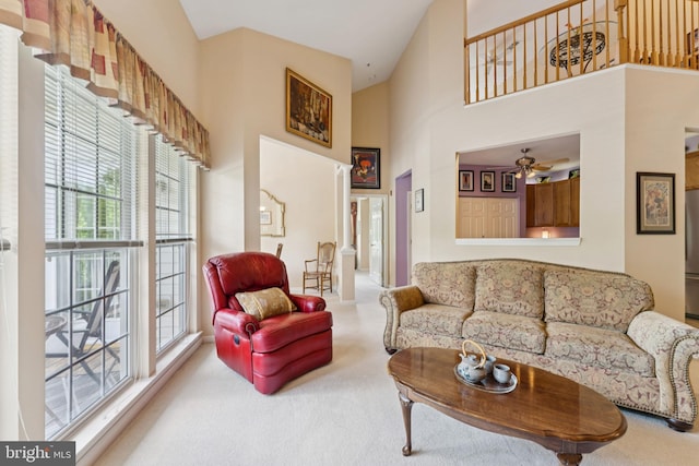 6230 Glen Valley Ter Unit 4L, Frederick, MD 21701 - carpeted living room with a high ceiling and ceiling fan