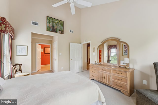 6230 Glen Valley Ter Unit 4L, Frederick, MD 21701 - bedroom featuring a high ceiling, light colored carpet, a ceiling fan, and arched walkways