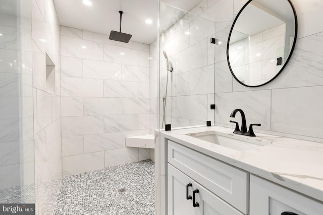 2100 Pot Spring Rd, Lutherville Timonium, MD 21093 - bathroom with vanity and tiled shower