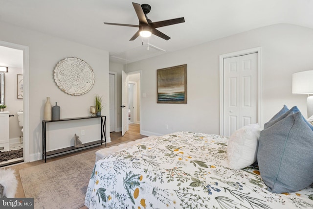 9215 Glenville Rd, Silver Spring, MD 20901 - bedroom with wood finished floors, ensuite bathroom, a closet, and ceiling fan