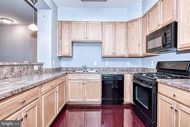 13812 Breezy Ridge Way Unit 101, Woodbridge, VA 22191 - kitchen with black appliances, light brown cabinetry, and dark wood finished floors