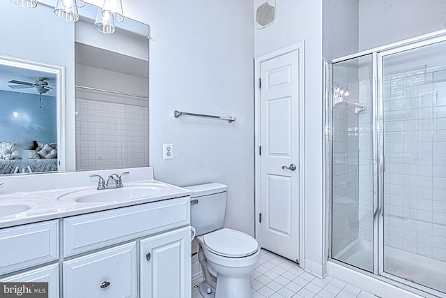 13812 Breezy Ridge Way Unit 101, Woodbridge, VA 22191 - bathroom with double vanity, a shower stall, tile patterned flooring, and a ceiling fan