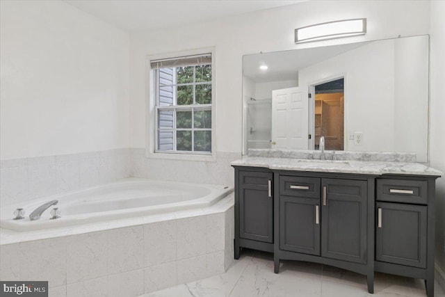 42 Frost Ln, Hightstown, NJ 08520 - bathroom featuring vanity, a bath, marble finish flooring, and a shower