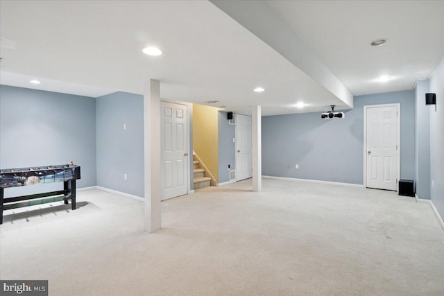 42 Frost Ln, Hightstown, NJ 08520 - finished below grade area with stairs, carpet, and recessed lighting