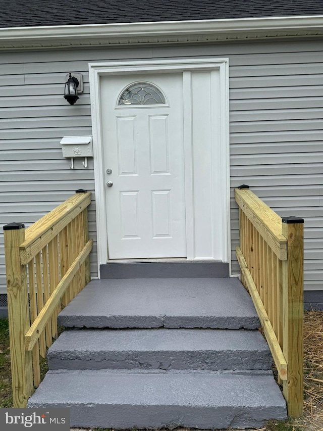 501 Tunstall Ave, Blackstone, VA 23824 - doorway to property featuring roof with shingles