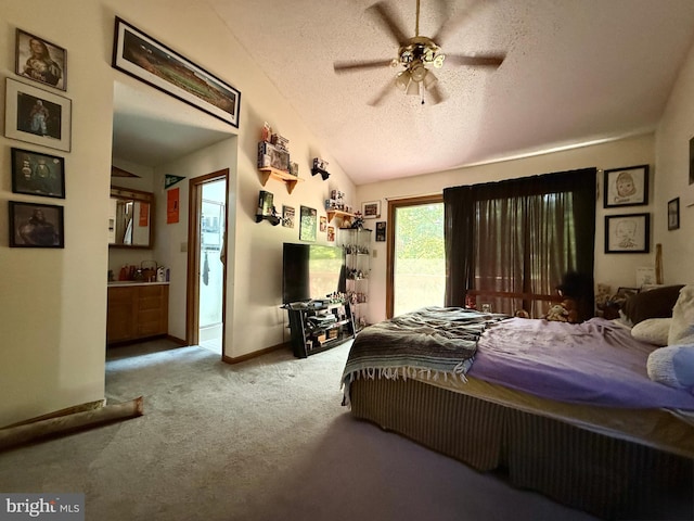 102 Tecumseh Trl, Hedgesville, WV 25427 - carpeted bedroom with a textured ceiling, lofted ceiling, and a ceiling fan