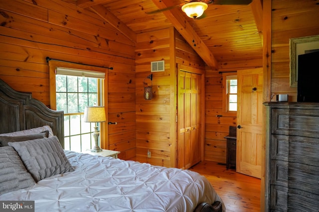 1870 General Potter Hwy, Centre Hall, PA 16828 - bedroom featuring wooden ceiling, wood finished floors, wood walls, and a closet