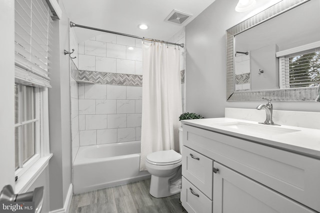 605 Lakevue Dr, Willow Grove, PA 19090 - full bath featuring vanity, toilet, shower / tub combo with curtain, wood finished floors, and recessed lighting