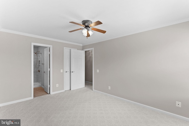 1003 Foxhunt Ter NE Unit 201, Leesburg, VA 20176 - unfurnished bedroom featuring crown molding, carpet flooring, ensuite bathroom, and ceiling fan