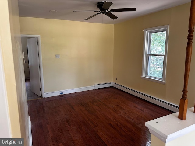 524 W Orvilla Rd, Hatfield, PA 19440 - empty room featuring a baseboard radiator, wood finished floors, and a ceiling fan