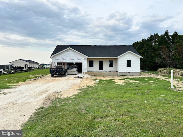 4308 Blinkhorn Rd, Hurlock, MD 21643 - property under construction with driveway, a front yard, crawl space, and roof with shingles